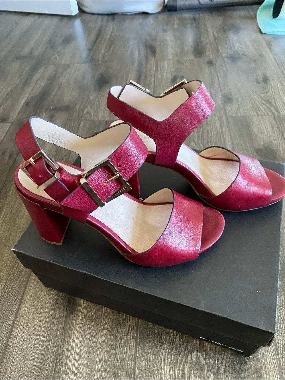 Kenneth Cole Teagan Burgundy Block Heel Sandals